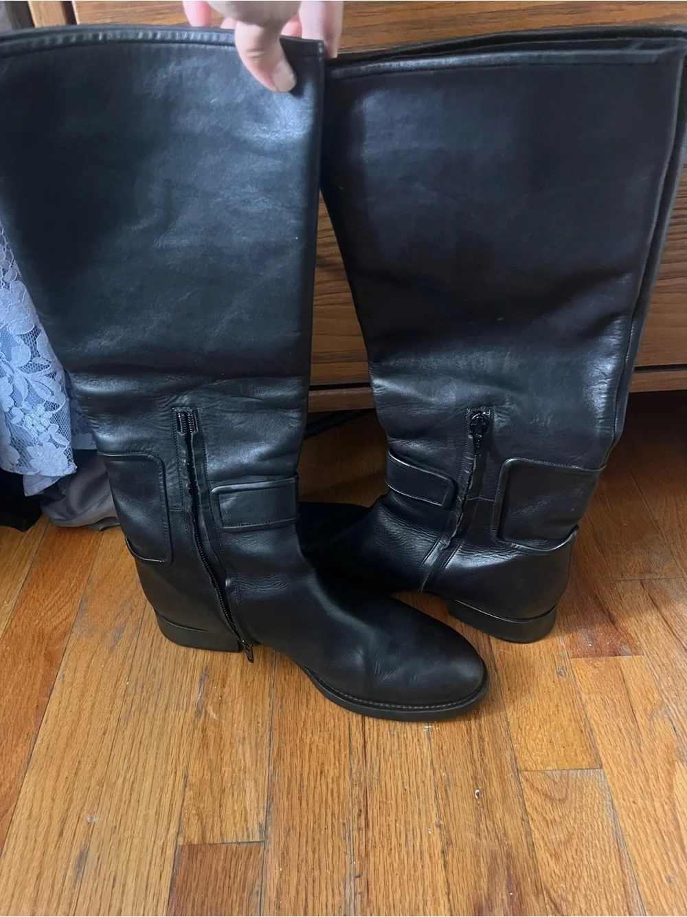 Jil Sander Black Women's Knee-High Riding Boots with Velcro Detail